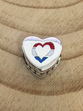 Pandora Dutch flag heart charm with red, white and blue enamel, S925 Silver